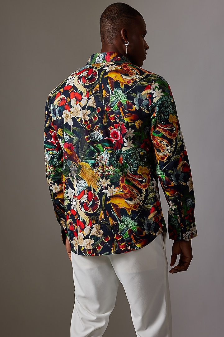 Black Cotton Printed Party Wear Shirt by Amalfi By Mohid Merchant at Pernia's Pop Up Shop