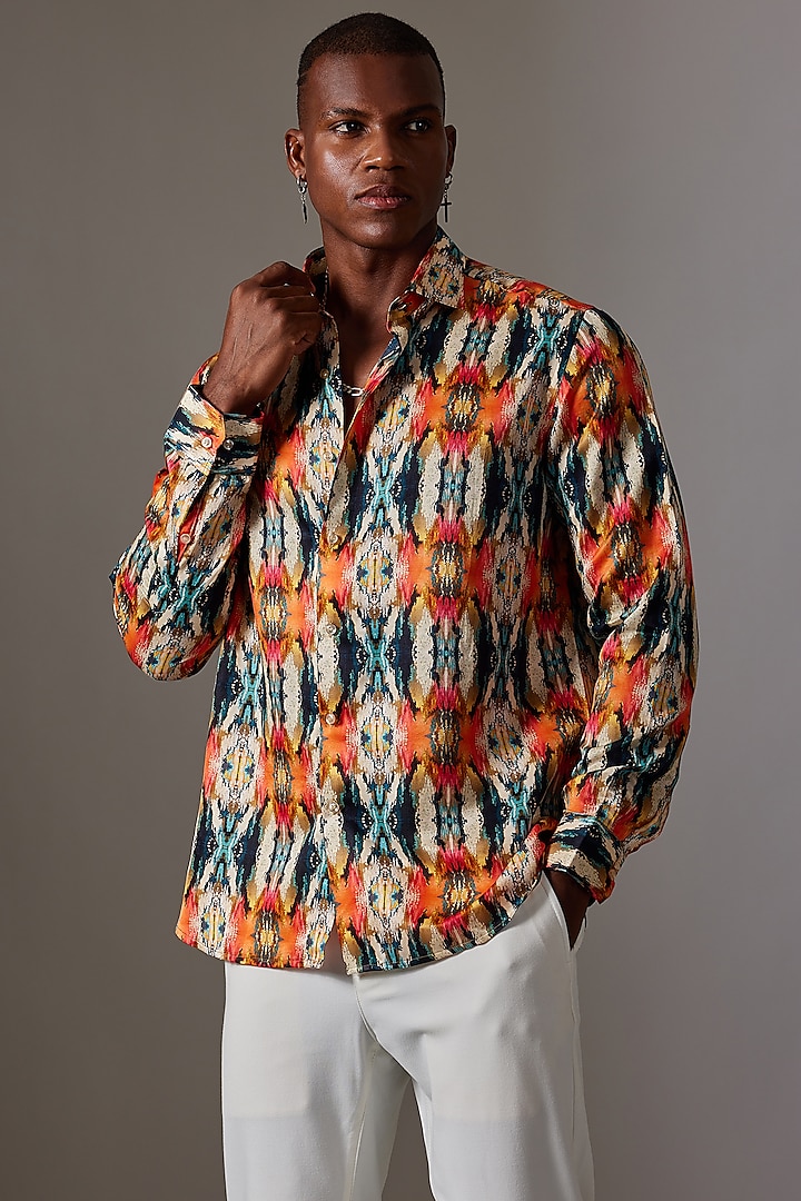 Multi-Colored Cotton & Silk Printed Shirt by Amalfi By Mohid Merchant