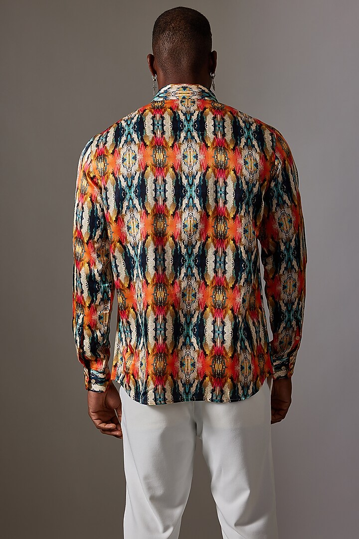 Multi-Colored Cotton & Silk Printed Wedding Shirt by Amalfi By Mohid Merchant at Pernia's Pop Up Shop