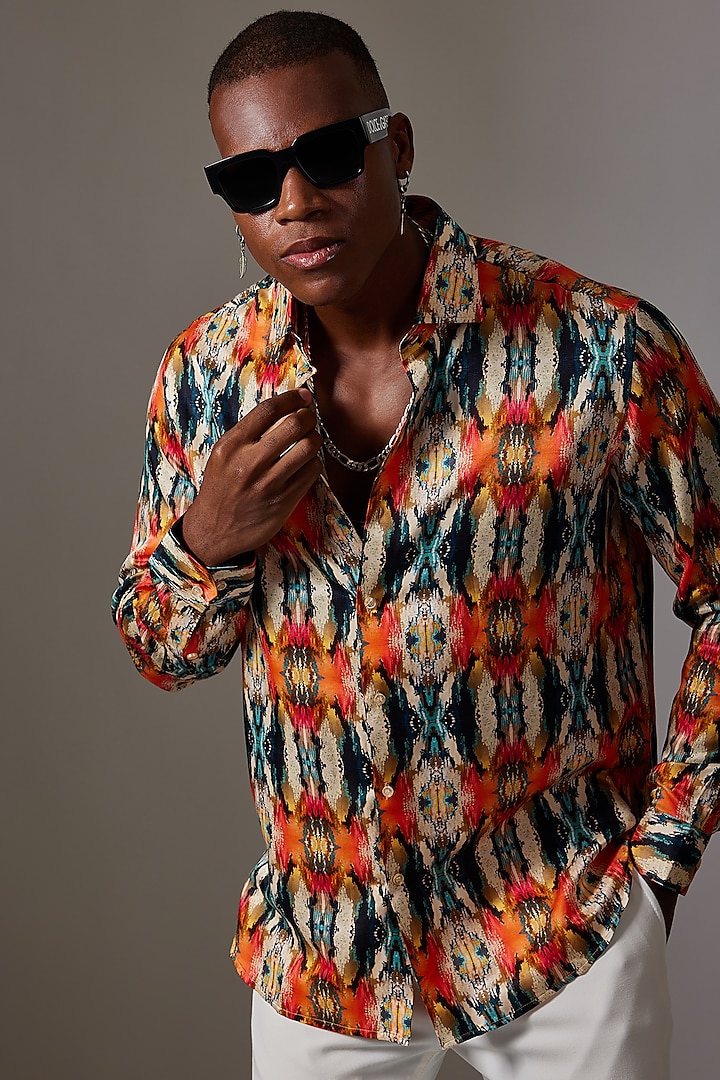 Multi-Colored Cotton & Silk Printed Wedding Shirt by Amalfi By Mohid Merchant at Pernia's Pop Up Shop