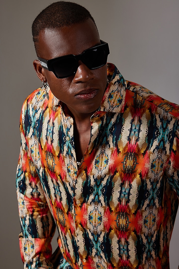 Multi-Colored Cotton & Silk Printed Wedding Shirt by Amalfi By Mohid Merchant at Pernia's Pop Up Shop