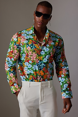 Multi-Colored Cotton Printed Shirt by Amalfi By Mohid Merchant