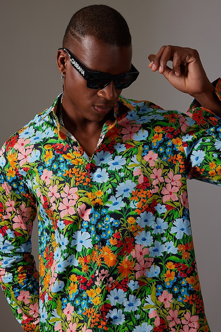 Multi-Colored Cotton Printed Party Wear Shirt by Amalfi By Mohid Merchant at Pernia's Pop Up Shop
