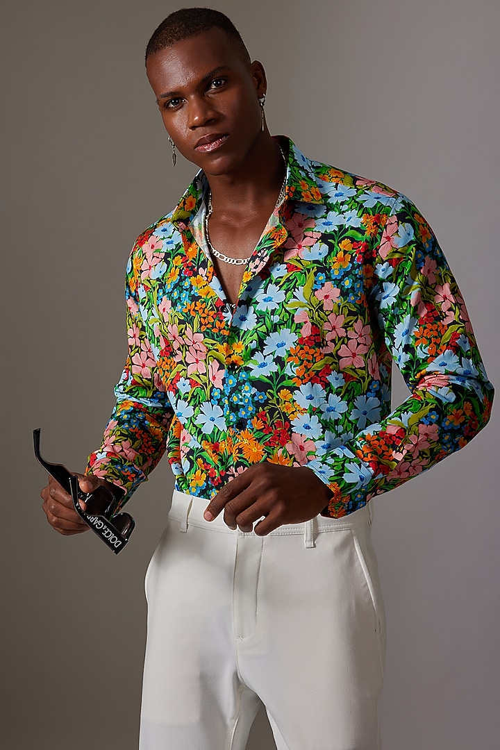 Multi-Colored Cotton Printed Party Wear Shirt by Amalfi By Mohid Merchant at Pernia's Pop Up Shop