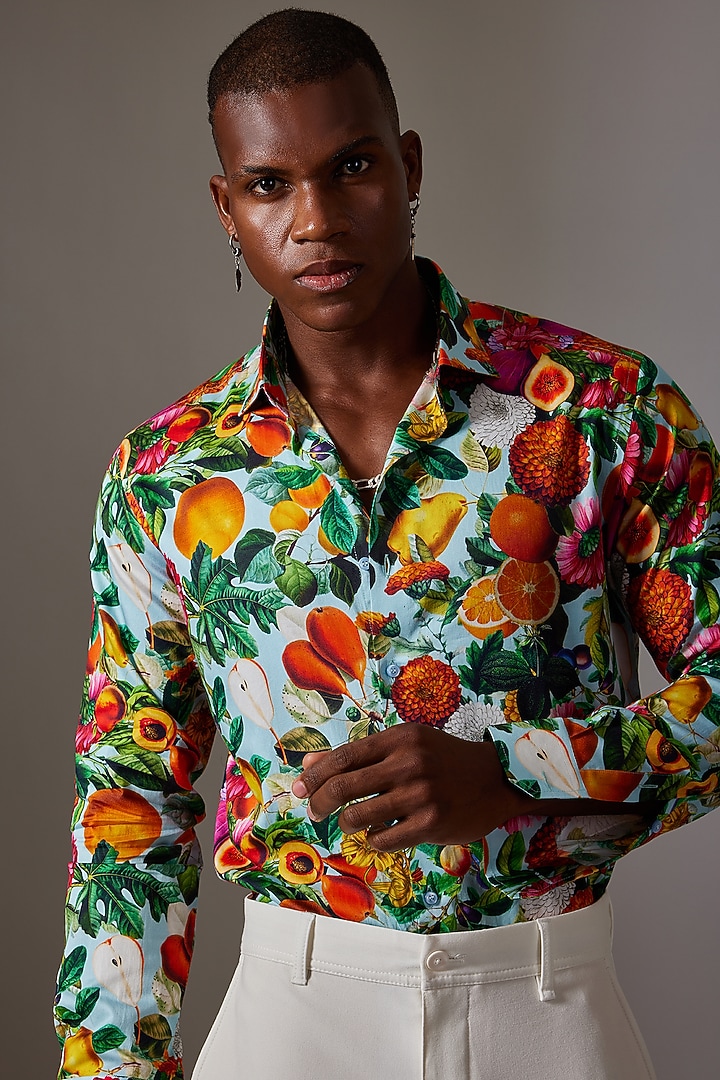 Multi-Colored Cotton Printed Party Wear Shirt by Amalfi By Mohid Merchant at Pernia's Pop Up Shop