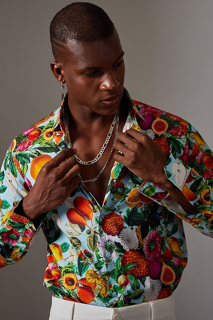 Multi-Colored Cotton Printed Party Wear Shirt by Amalfi By Mohid Merchant at Pernia's Pop Up Shop