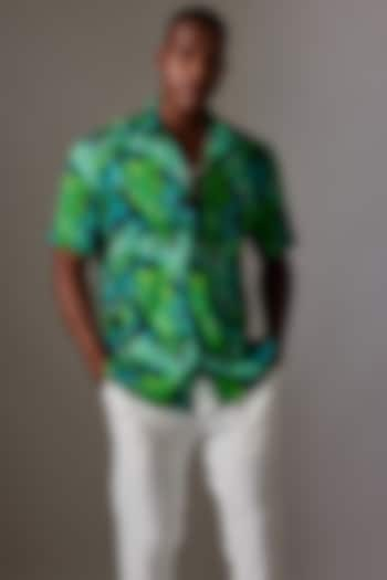 Green Cotton Printed Shirt by Amalfi By Mohid Merchant