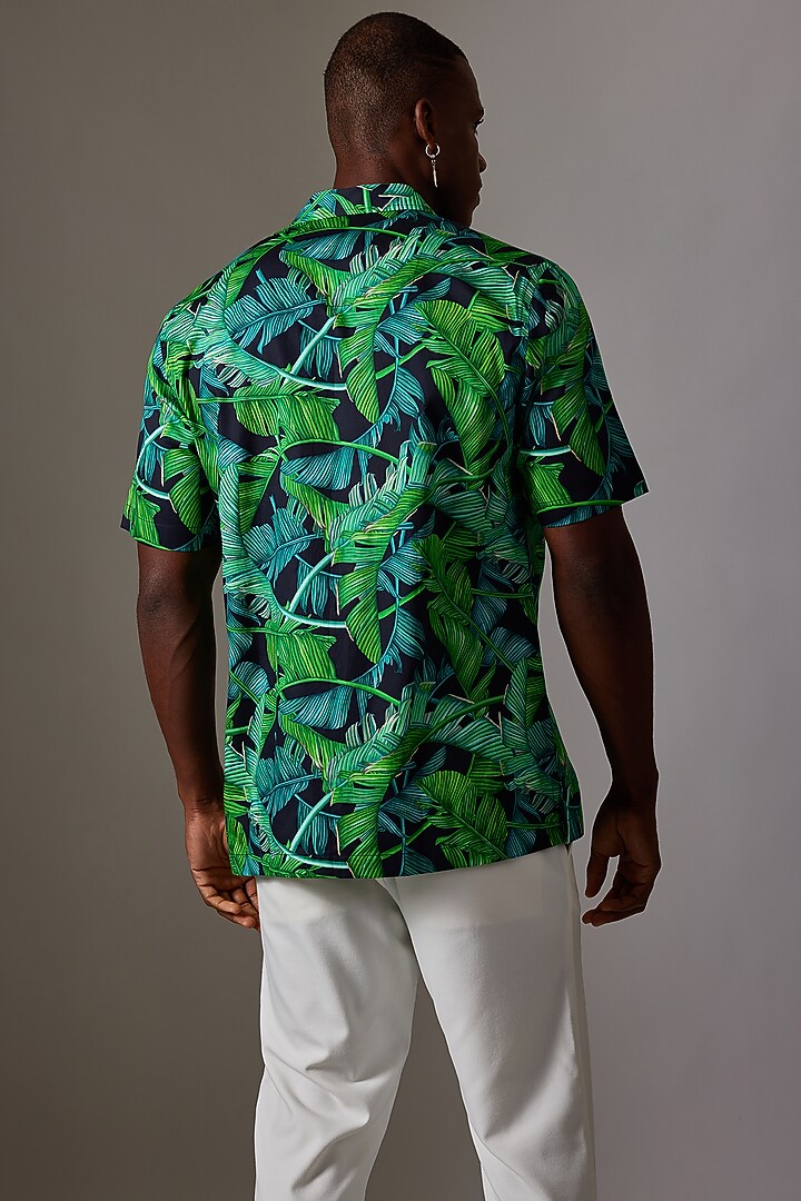 Green Cotton Printed Party Wear Shirt by Amalfi By Mohid Merchant at Pernia's Pop Up Shop