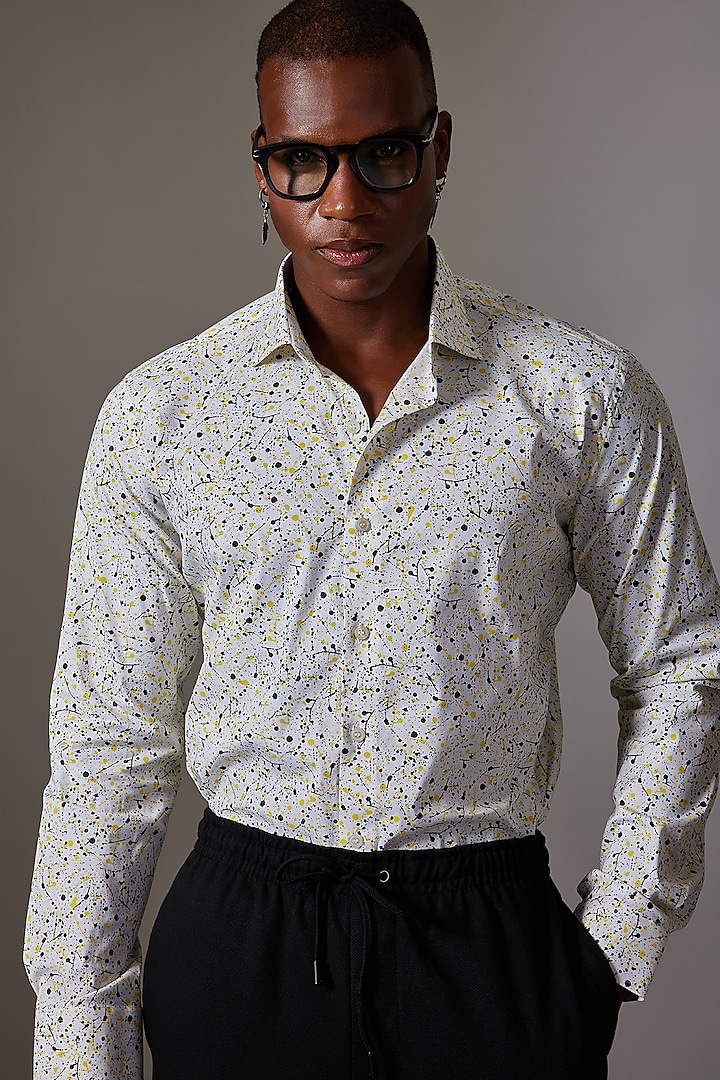 White Cotton Printed Shirt by Amalfi By Mohid Merchant