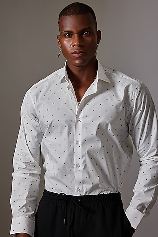 White Cotton Printed Shirt by Amalfi By Mohid Merchant