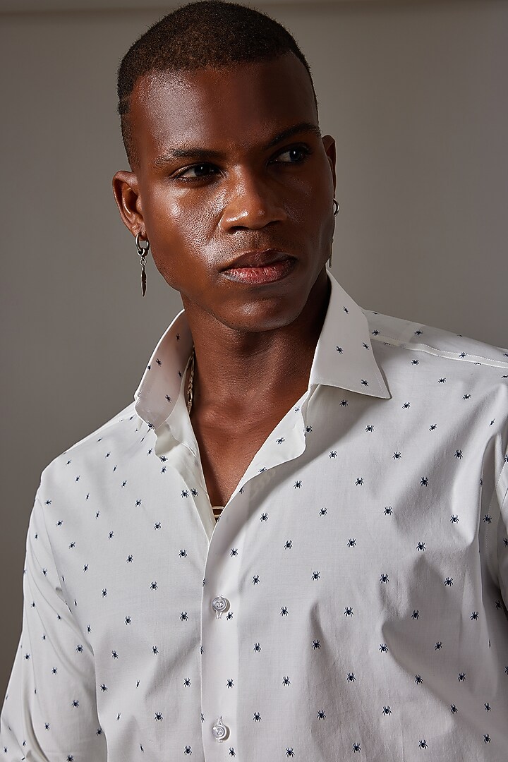 White Cotton Printed Wedding Shirt by Amalfi By Mohid Merchant at Pernia's Pop Up Shop