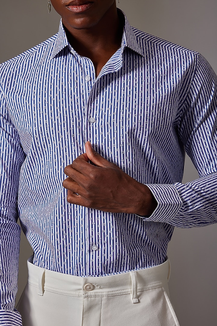 Blue Cotton Printed Wedding Shirt by Amalfi By Mohid Merchant at Pernia's Pop Up Shop
