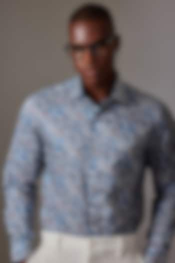 Blue Cotton & Silk Printed Shirt by Amalfi By Mohid Merchant