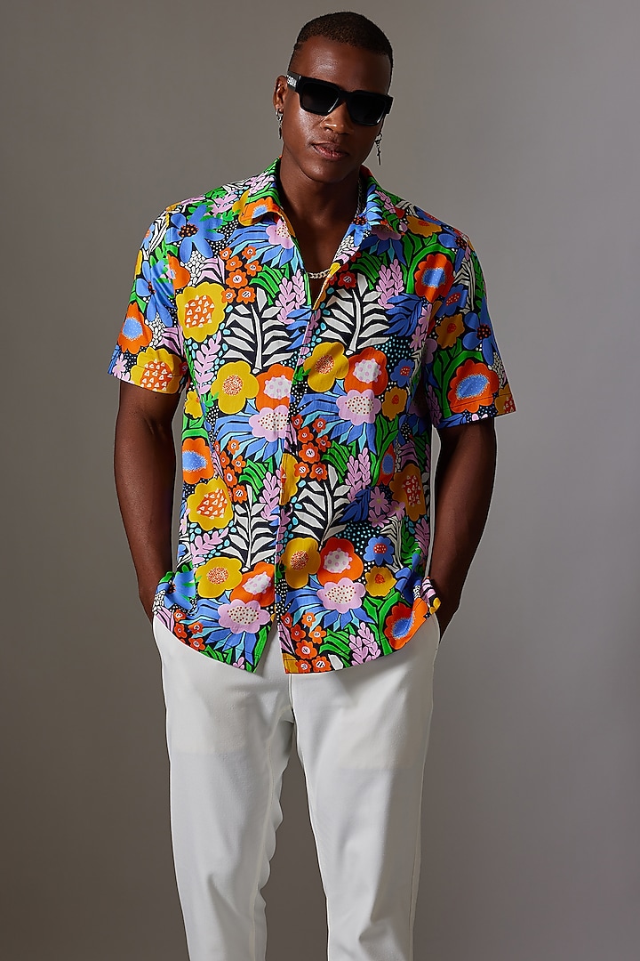 Multi-Colored Cotton Printed Shirt by Amalfi By Mohid Merchant