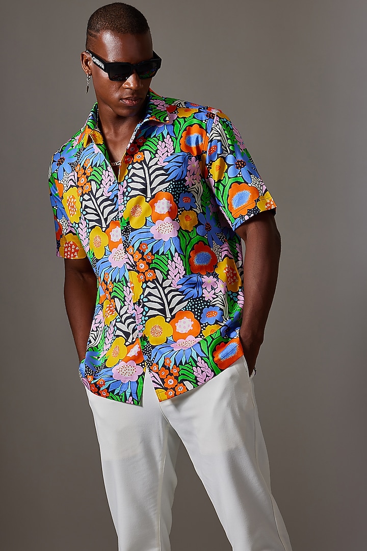 Multi-Colored Cotton Printed Party Wear Shirt by Amalfi By Mohid Merchant at Pernia's Pop Up Shop
