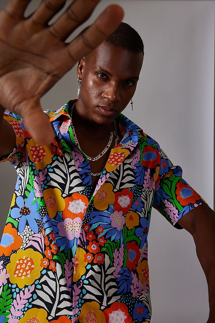 Multi-Colored Cotton Printed Party Wear Shirt by Amalfi By Mohid Merchant at Pernia's Pop Up Shop