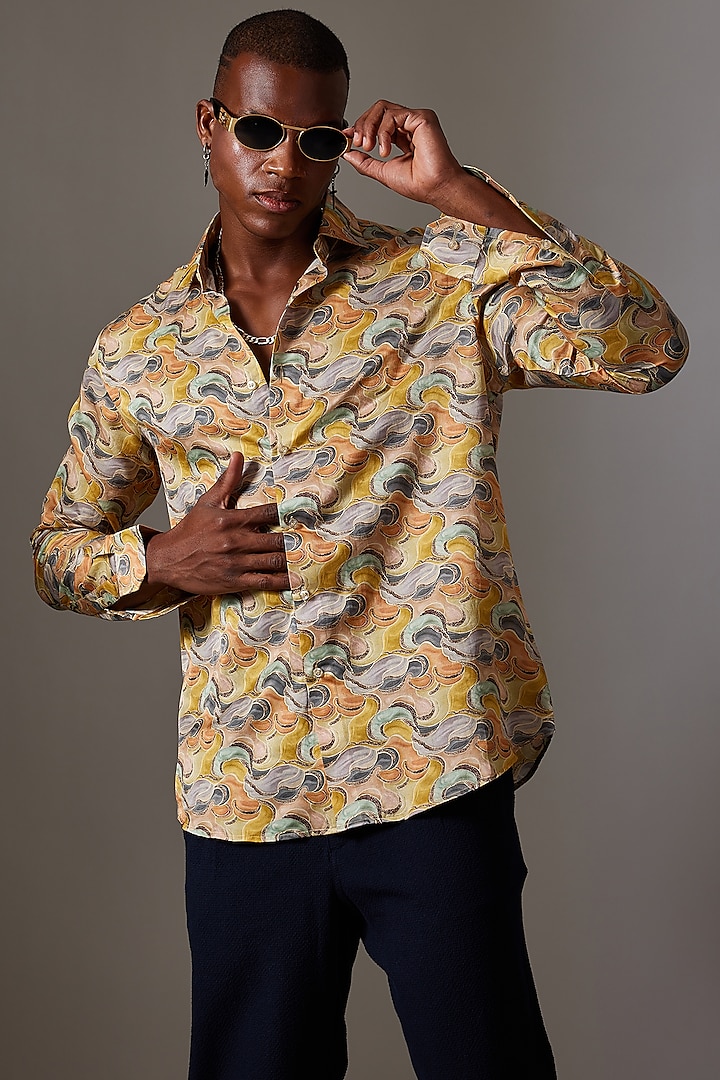 Multi-Colored Cotton & Silk Printed Shirt by Amalfi By Mohid Merchant