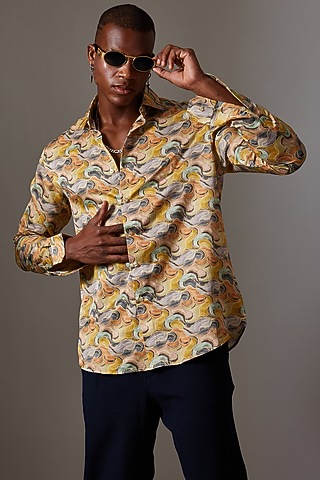 Multi-Colored Cotton & Silk Printed Shirt by Amalfi By Mohid Merchant