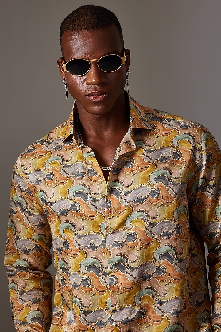 Multi-Colored Cotton & Silk Printed Wedding Shirt by Amalfi By Mohid Merchant at Pernia's Pop Up Shop