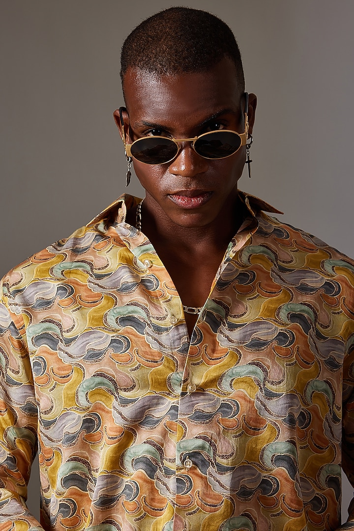 Multi-Colored Cotton & Silk Printed Wedding Shirt by Amalfi By Mohid Merchant at Pernia's Pop Up Shop