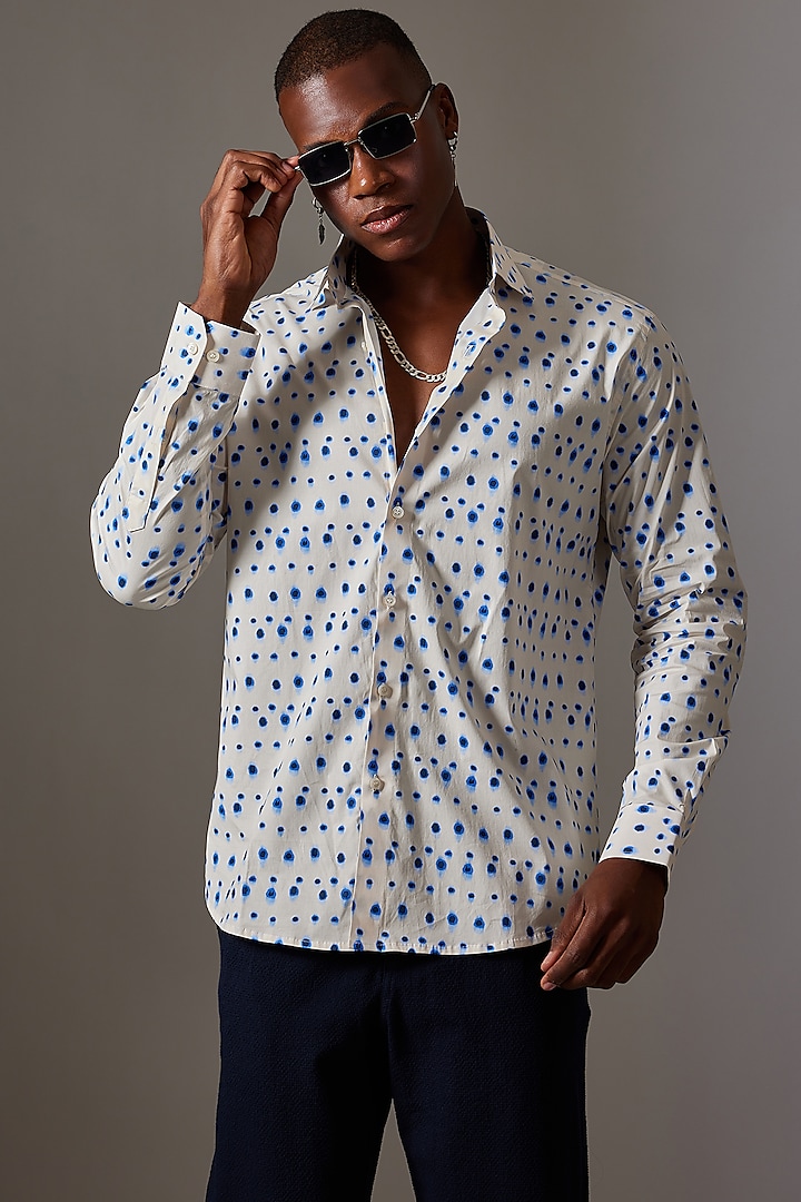 Off-White Stretch Printed Shirt by Amalfi By Mohid Merchant