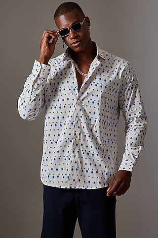 Off-White Stretch Printed Shirt by Amalfi By Mohid Merchant