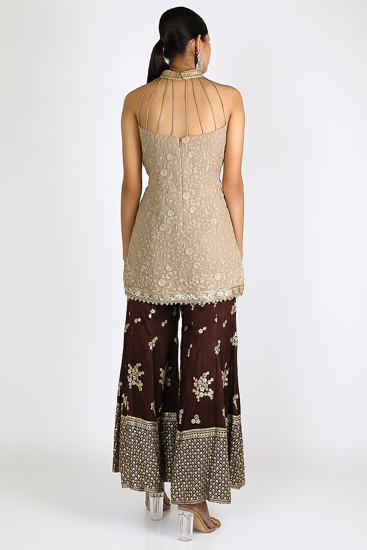 Purple & Gold Embroidered Wedding Sharara Set by azuli by nikki at Pernia's Pop Up Shop