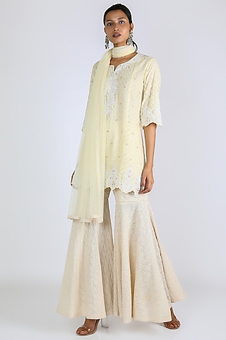 Lemon Yellow Gharara Set by azuli by nikki