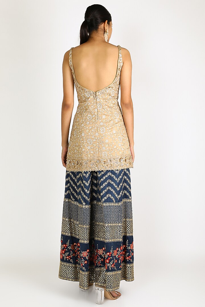 Gold & Royal Blue Embroidered Wedding Sharara Set by azuli by nikki at Pernia's Pop Up Shop