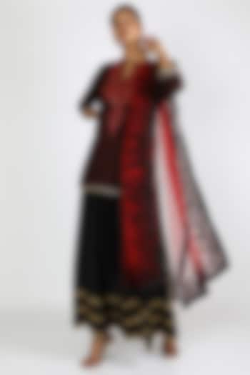 Black & Red Embroidered Sharara Set by azuli by nikki