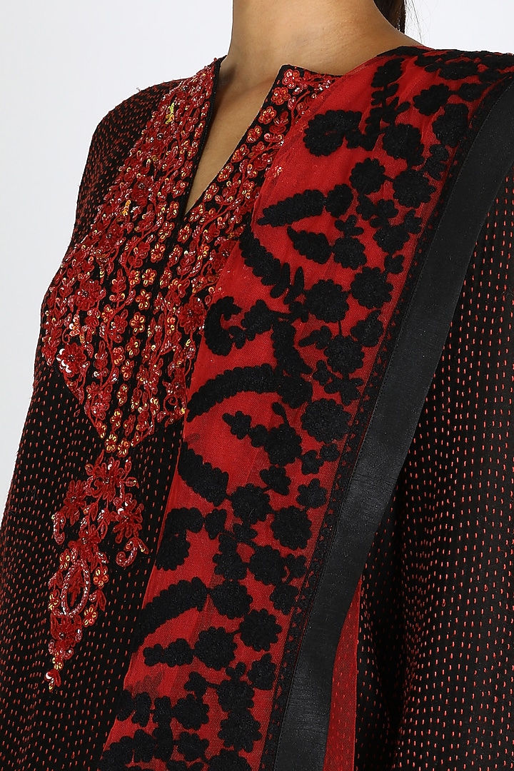Black & Red Embroidered Wedding Sharara Set by azuli by nikki at Pernia's Pop Up Shop