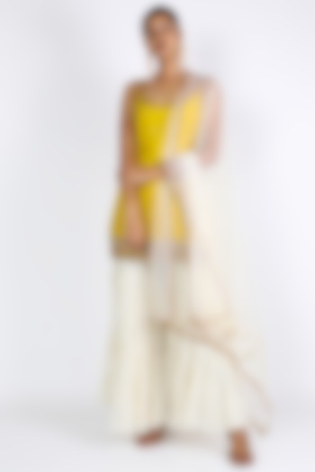 Yellow & White Embroidered Sharara Set by azuli by nikki