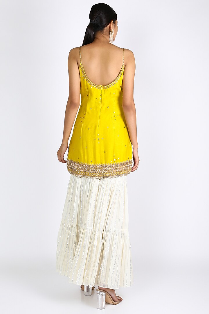 Yellow & White Embroidered Wedding Sharara Set by azuli by nikki at Pernia's Pop Up Shop