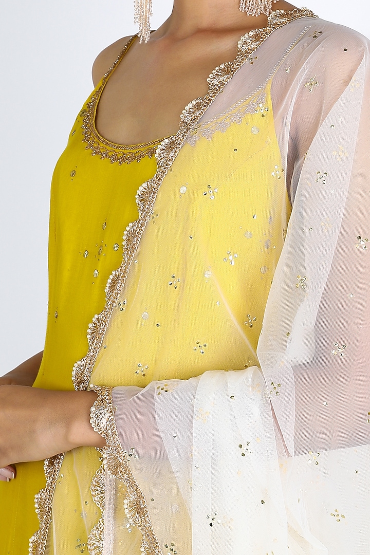 Yellow & White Embroidered Wedding Sharara Set by azuli by nikki at Pernia's Pop Up Shop