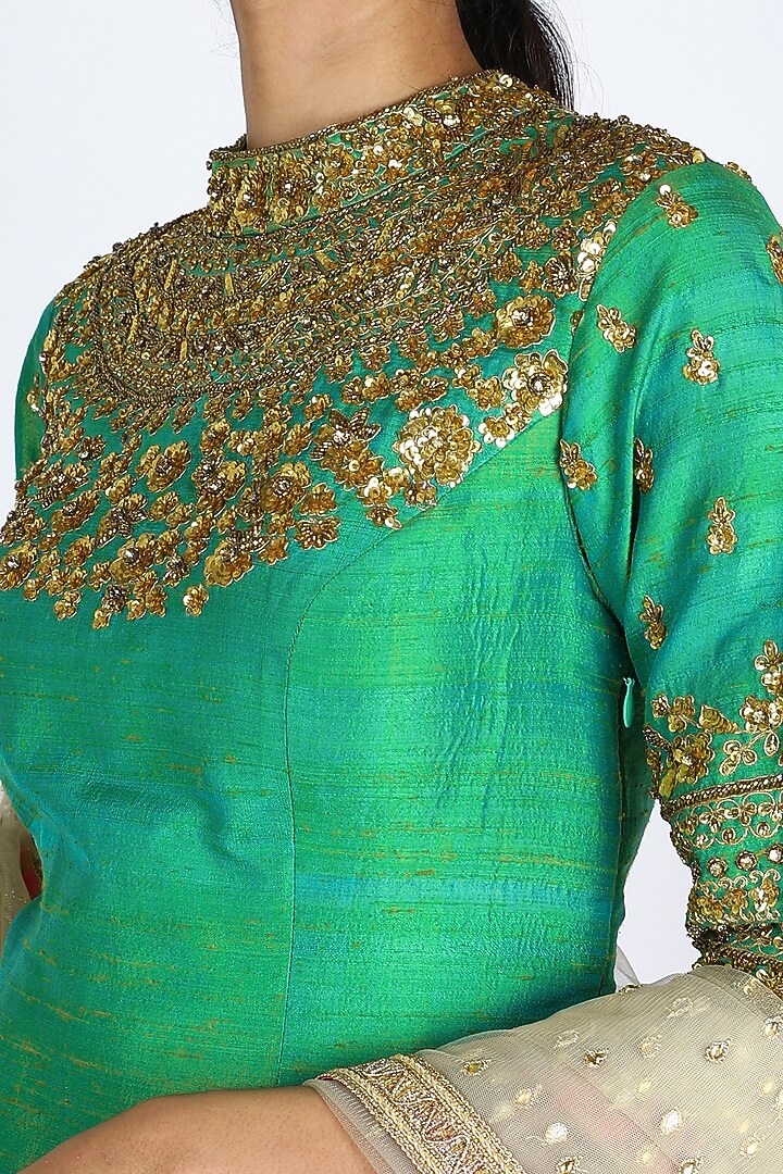 Green & Pink Embroidered Bridal Sharara Set by azuli by nikki at Pernia's Pop Up Shop