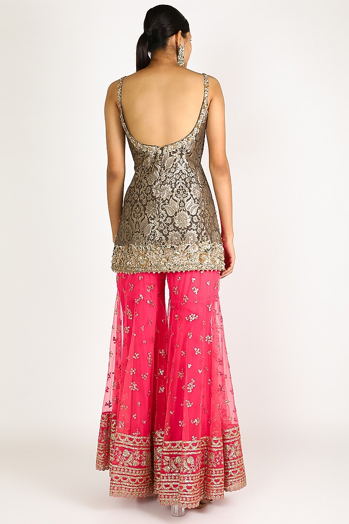 Grey & Pink Embroidered Wedding Sharara Set by azuli by nikki at Pernia's Pop Up Shop