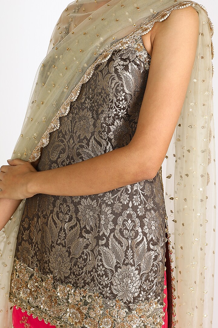 Grey & Pink Embroidered Wedding Sharara Set by azuli by nikki at Pernia's Pop Up Shop