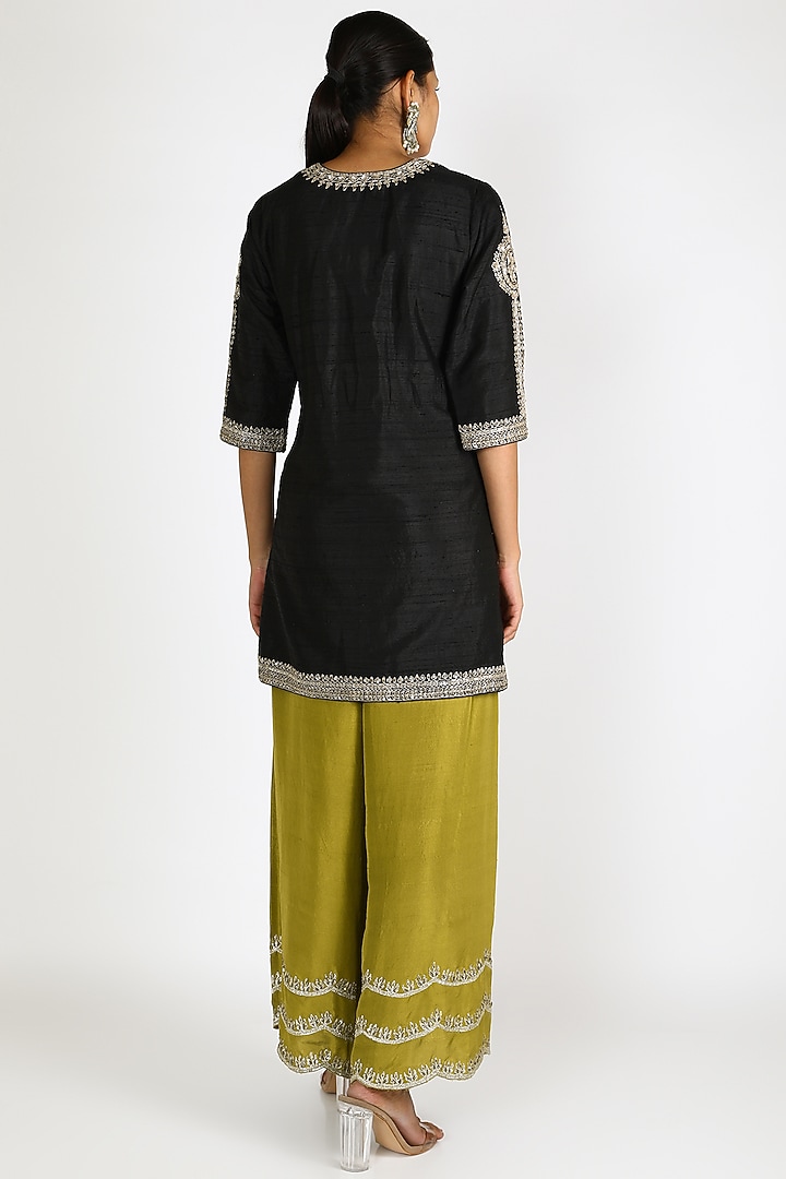 Black & Green Embroidered Wedding Sharara Set by azuli by nikki at Pernia's Pop Up Shop