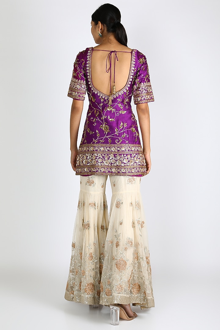 Purple & White Embroidered Bridal Sharara Set by azuli by nikki at Pernia's Pop Up Shop