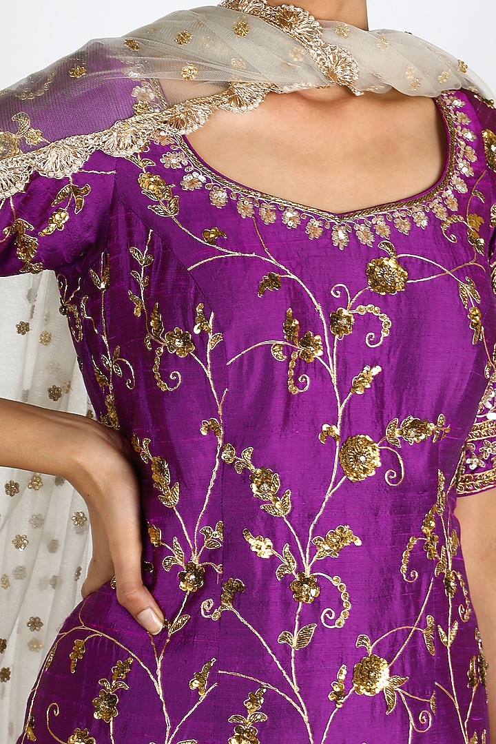 Purple & White Embroidered Bridal Sharara Set by azuli by nikki at Pernia's Pop Up Shop