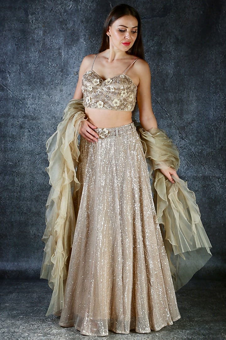 Gold Embroidered Wedding Lehenga Set by azuli by nikki at Pernia's Pop Up Shop