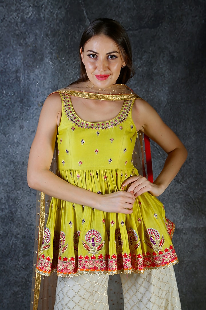Lime Green Embroidered Wedding Sharara Set by azuli by nikki at Pernia's Pop Up Shop