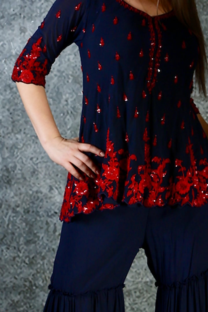 Deep Blue Embroidered Gharara Set by azuli by nikki at Pernia's Pop Up Shop