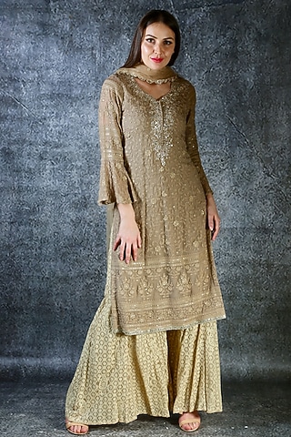 Gold Lucknowi Sharara Set by azuli by nikki