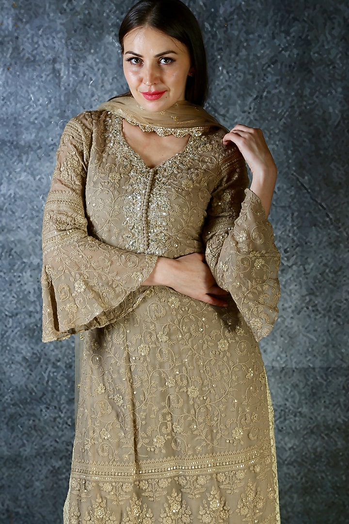 Gold Lucknowi Wedding Sharara Set by azuli by nikki at Pernia's Pop Up Shop