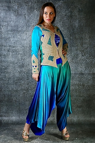 Beige Embroidered Jacket Set by azuli by nikki
