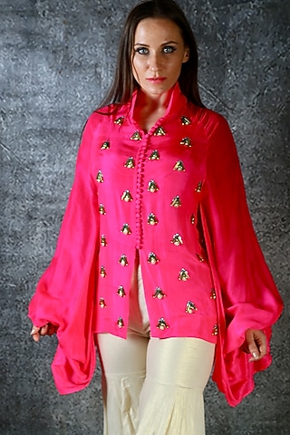 Hot Pink Embroidered Draped Tunic by azuli by nikki