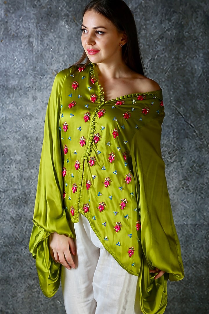 Olive Green Draped Shirt by azuli by nikki at Pernia's Pop Up Shop