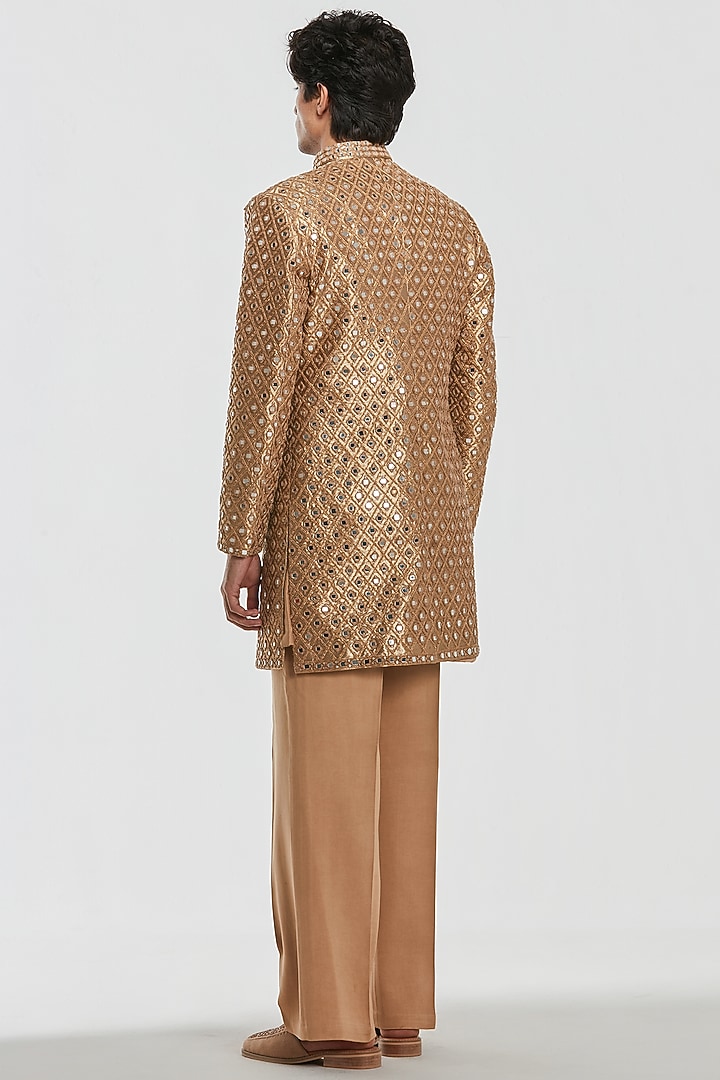 Gold Brocade Threadwork Groom Sherwani Set by Abhinav Mishra Men at Pernia's Pop Up Shop
