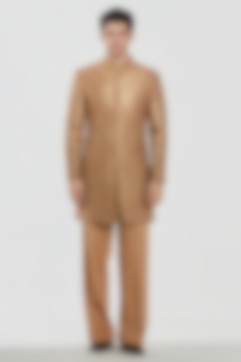 Gold Shimmer Fabric Mirror Work Groom Sherwani Set by Abhinav Mishra Men at Pernia's Pop Up Shop